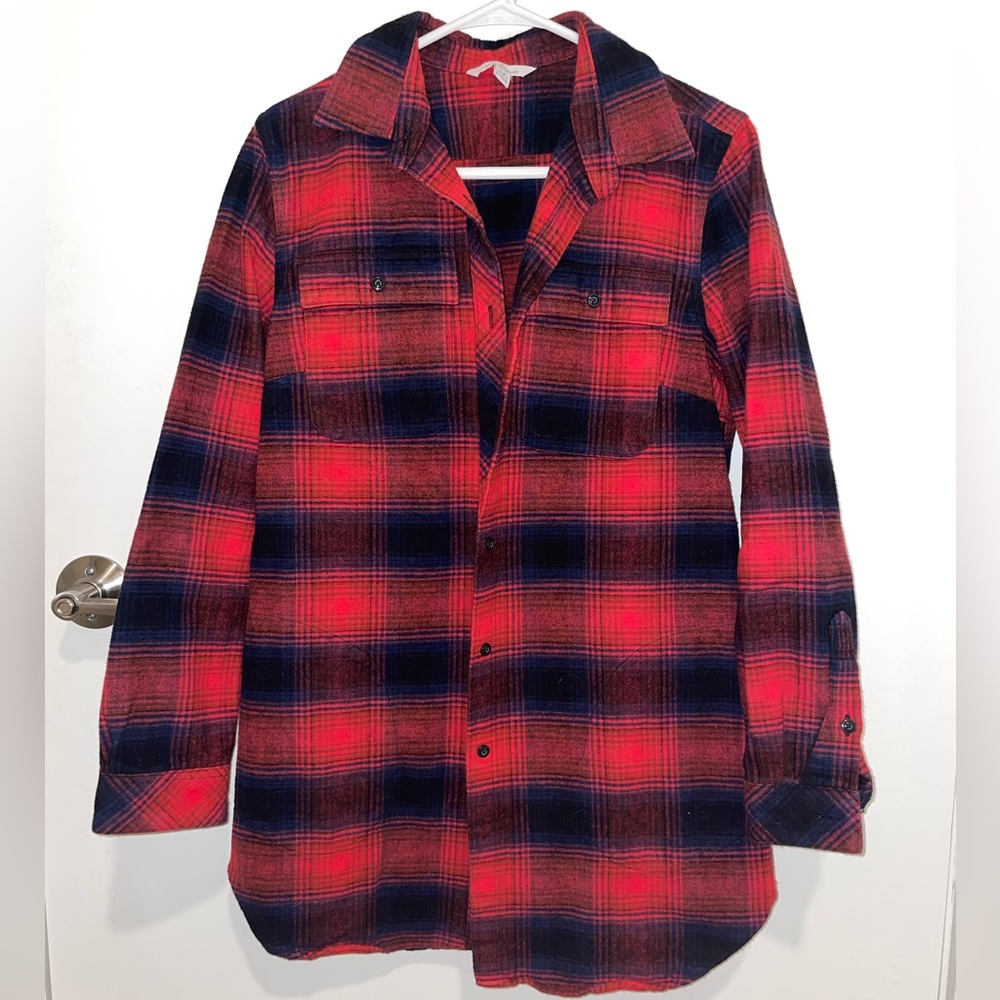 L.L. Bean, Women's Signature Chamois Tunic, Red Plaid, 100% Cotton, Small